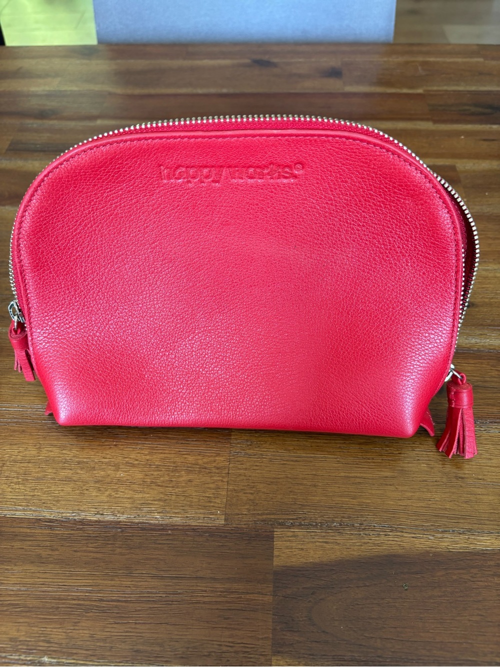 Leatherology Large Clam Makeup Bag Buoy Red